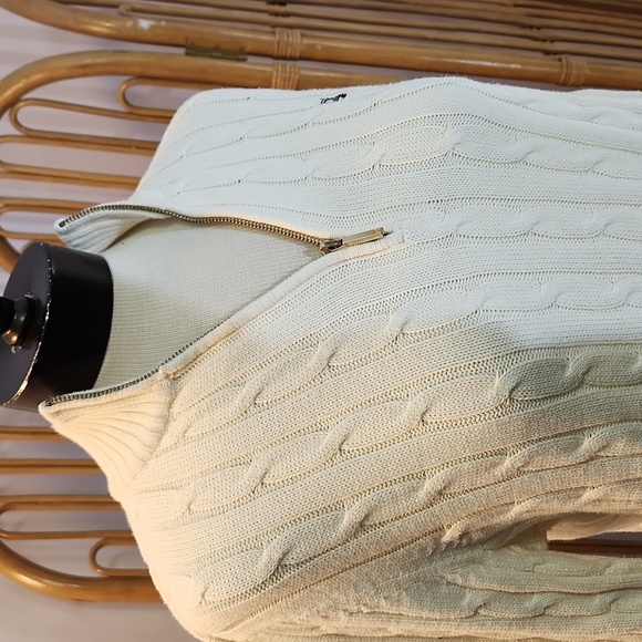 Chaps ivory pullover 1/4 zip cable knit sweater size large preppy Fall Autumn - Picture 2 of 15